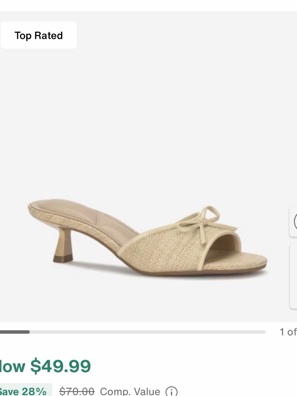 Kelly & Katie Kitten Heels Beige Woven Slide Mules with Bow